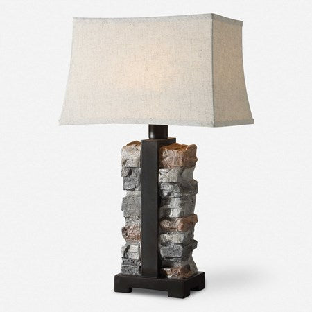 Uttermost Kodiak Stacked Stone Outdoor Table Lamp With Weather Resistant Fabric Shade