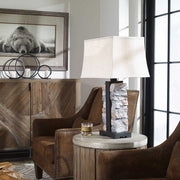 Uttermost Kodiak Stacked Stone Outdoor Table Lamp With Weather Resistant Fabric Shade