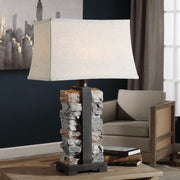 Uttermost Kodiak Stacked Stone Outdoor Table Lamp With Weather Resistant Fabric Shade