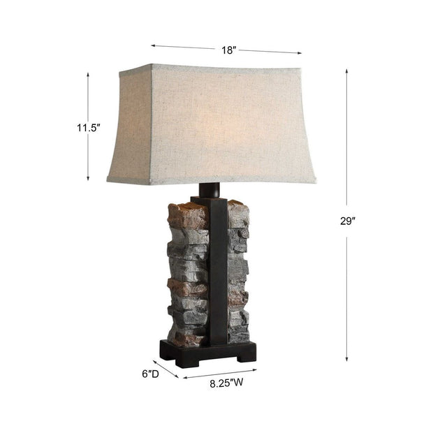 Uttermost Kodiak Stacked Stone Outdoor Table Lamp With Weather Resistant Fabric Shade