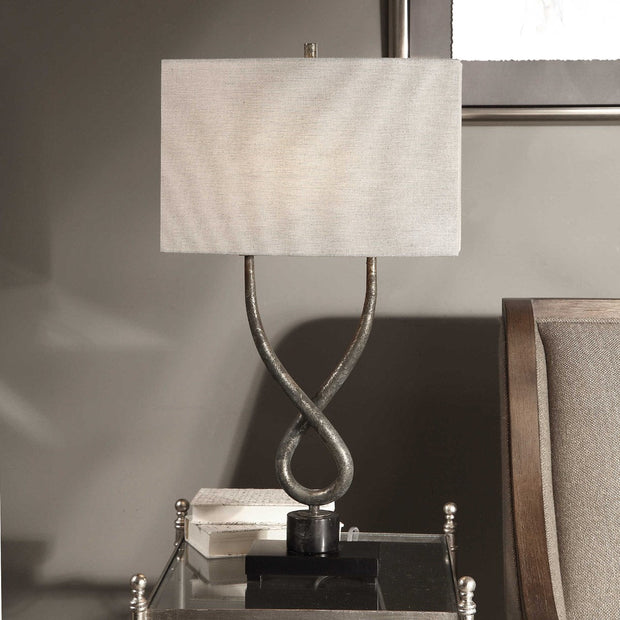 Uttermost Talema Aged Silver Table Lamp With Beige Linen Shade
