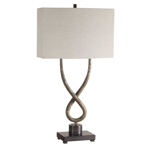 Uttermost Talema Aged Silver Table Lamp With Beige Linen Shade