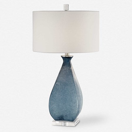 Uttermost Atlantica Ocean Blue Glass Table Lamp With White Linen Drum Shade