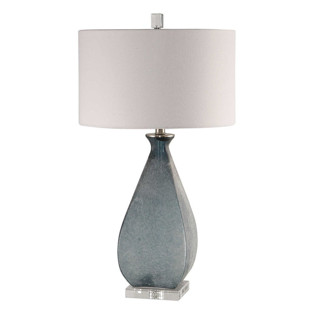 Uttermost Atlantica Ocean Blue Glass Table Lamp With White Linen Drum Shade
