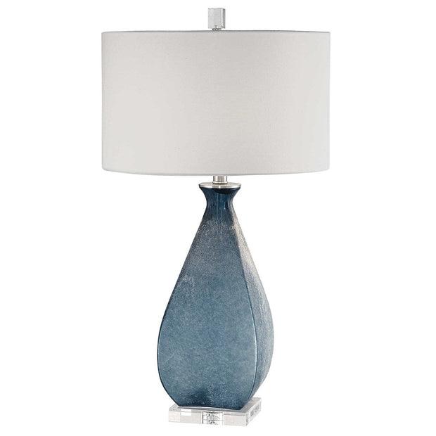 Uttermost Atlantica Ocean Blue Glass Table Lamp With White Linen Drum Shade