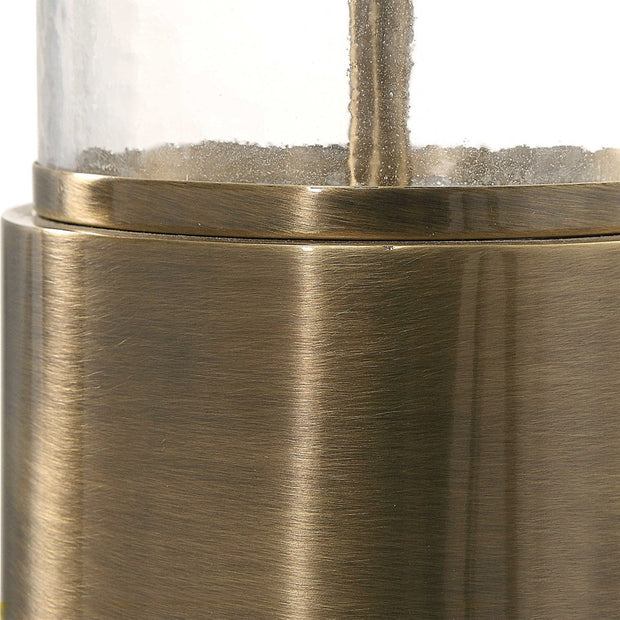 Uttermost Vaiga Antique Brass and Clear Glass Table Lamp With White Linen Shade