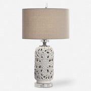 Uttermost Dahlina Pierced Ceramic Table Lamp With Light Gray Linen Shade