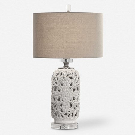 Uttermost Dahlina Pierced Ceramic Table Lamp With Light Gray Linen Shade