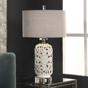 Uttermost Dahlina Pierced Ceramic Table Lamp With Light Gray Linen Shade