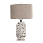Uttermost Dahlina Pierced Ceramic Table Lamp With Light Gray Linen Shade