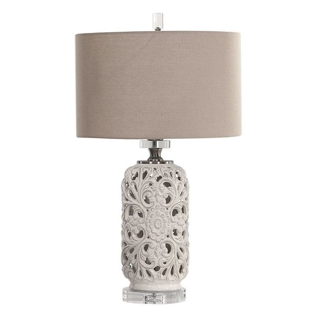 Uttermost Dahlina Pierced Ceramic Table Lamp With Light Gray Linen Shade