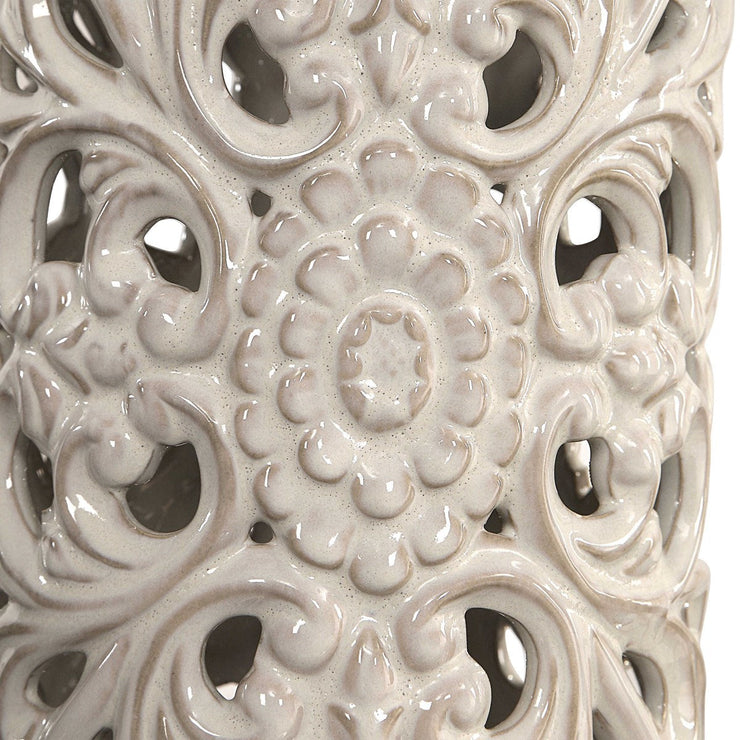 Uttermost Dahlina Pierced Ceramic Table Lamp With Light Gray Linen Shade