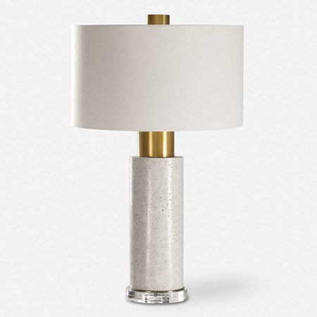 Uttermost Vaeshon Brushed Brass and Crystal Concrete Table Lamp With White Linen Shade