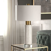 Uttermost Vaeshon Brushed Brass and Crystal Concrete Table Lamp With White Linen Shade
