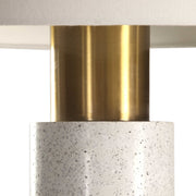 Uttermost Vaeshon Brushed Brass and Crystal Concrete Table Lamp With White Linen Shade