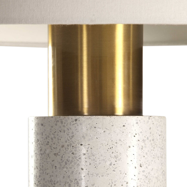 Uttermost Vaeshon Brushed Brass and Crystal Concrete Table Lamp With White Linen Shade
