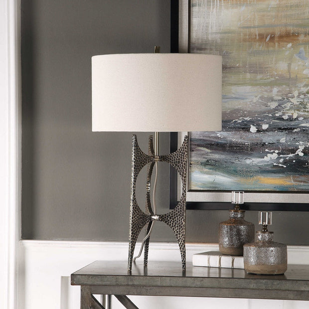 Uttermost Goldia Antiqued Bronze Iron Contemporary Table Lamp With White Linen Shade