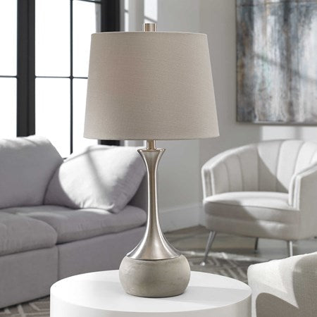 Uttermost Niah Brushed Nickel Table Lamp With Light Gray Linen Shade