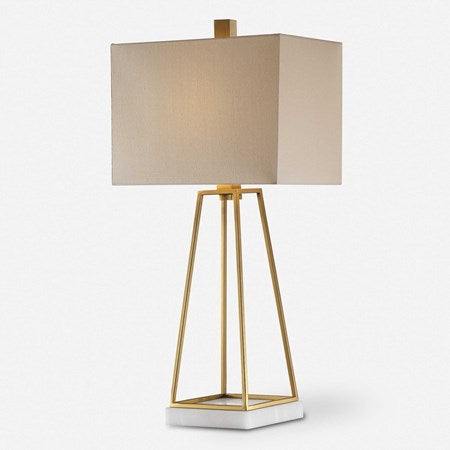 Uttermost Mackean Metallic Gold and Crystal Table Lamp With White Linen Shade