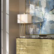 Uttermost Mackean Metallic Gold and Crystal Table Lamp With White Linen Shade