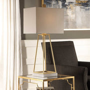 Uttermost Mackean Metallic Gold and Crystal Table Lamp With White Linen Shade
