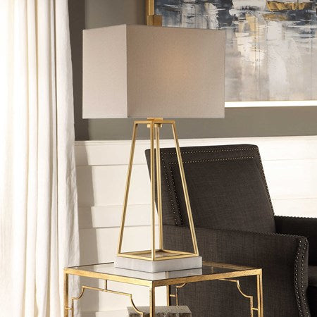 Uttermost Mackean Metallic Gold and Crystal Table Lamp With White Linen Shade