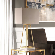 Uttermost Mackean Metallic Gold and Crystal Table Lamp With White Linen Shade