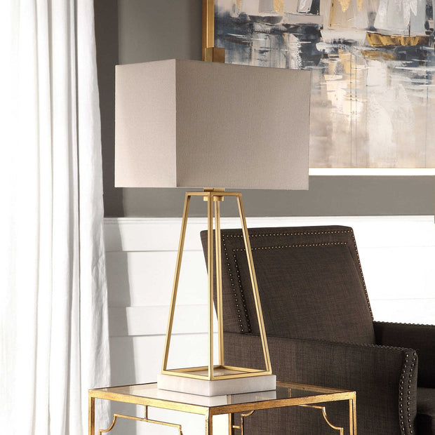 Uttermost Mackean Metallic Gold and Crystal Table Lamp With White Linen Shade