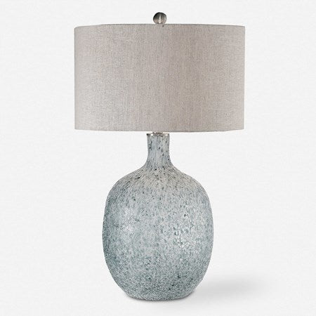 Uttermost Oceaonna Blue Green Glass Table Lamp With Beige Linen Lamp