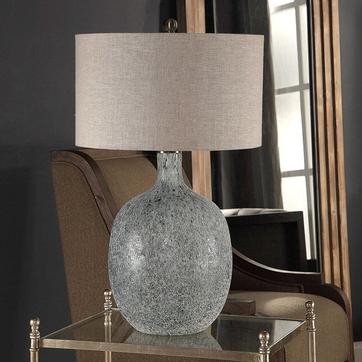 Uttermost Oceaonna Blue Green Glass Table Lamp With Beige Linen Lamp