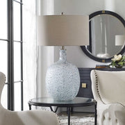 Uttermost Oceaonna Blue Green Glass Table Lamp With Beige Linen Lamp