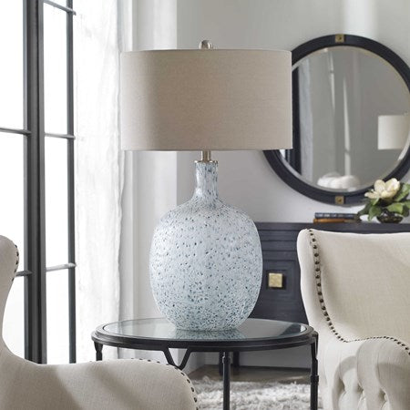 Uttermost Oceaonna Blue Green Glass Table Lamp With Beige Linen Lamp