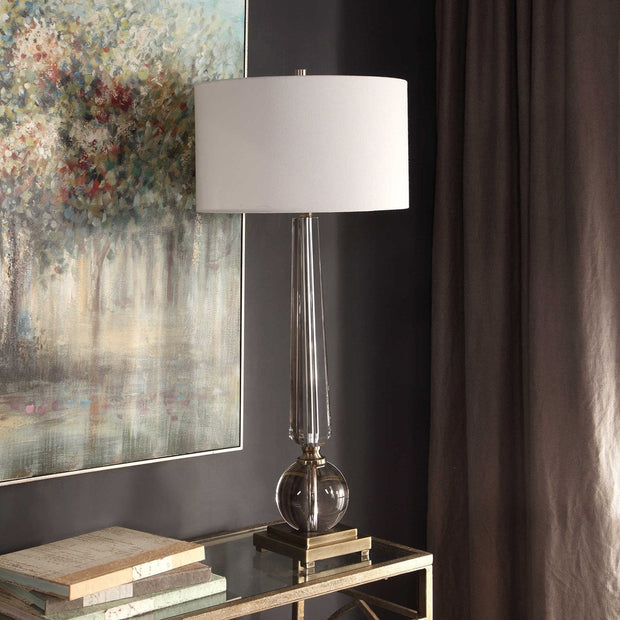 Uttermost Crista Crystal Column Table Lamp With White Linen Shade