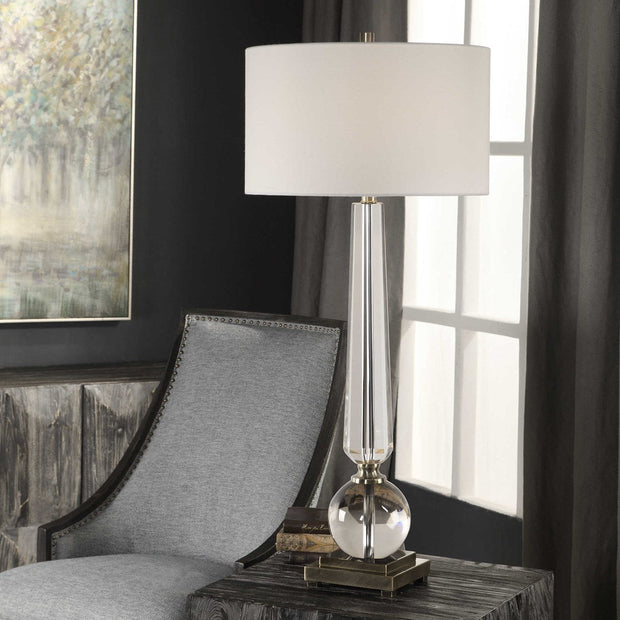 Uttermost Crista Crystal Column Table Lamp With White Linen Shade