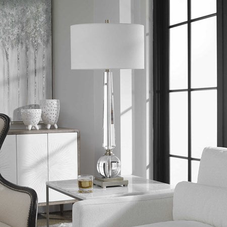 Uttermost Crista Crystal Column Table Lamp With White Linen Shade