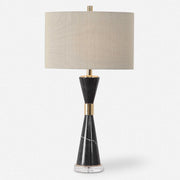Uttermost Alastair Black Marble and Gold Hourglass Table Lamp With Beige Linen Shade