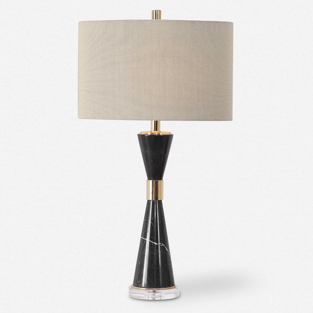 Uttermost Alastair Black Marble and Gold Hourglass Table Lamp With Beige Linen Shade