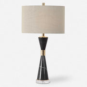 Uttermost Alastair Black Marble and Gold Hourglass Table Lamp With Beige Linen Shade