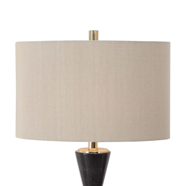 Uttermost Alastair Black Marble and Gold Hourglass Table Lamp With Beige Linen Shade