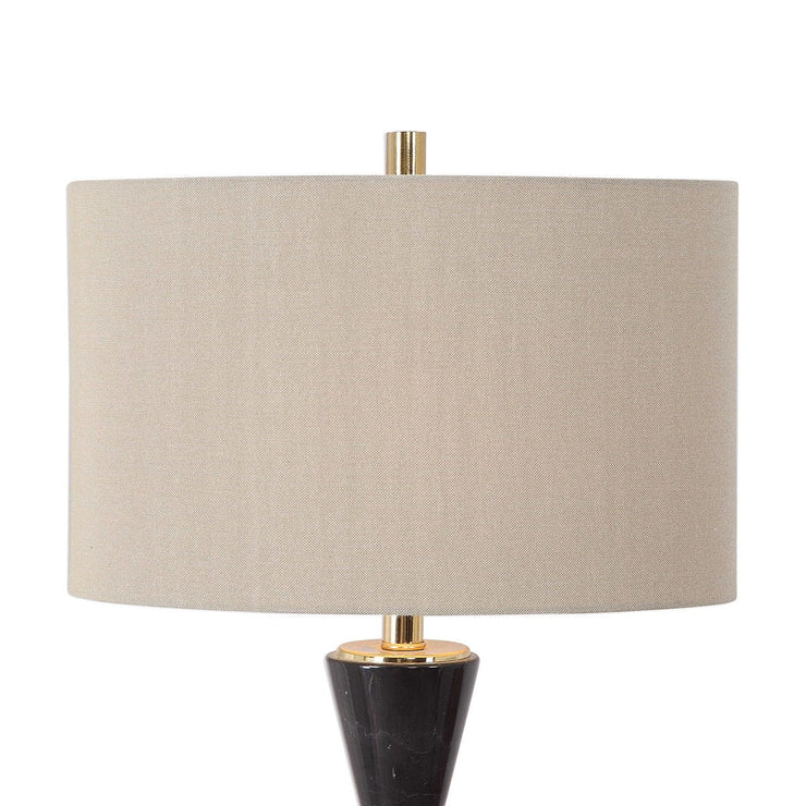 Uttermost Alastair Black Marble and Gold Hourglass Table Lamp With Beige Linen Shade