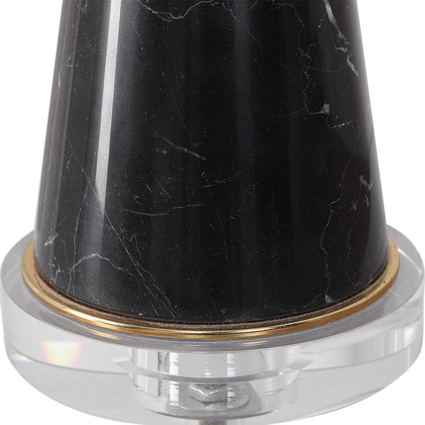 Uttermost Alastair Black Marble and Gold Hourglass Table Lamp With Beige Linen Shade