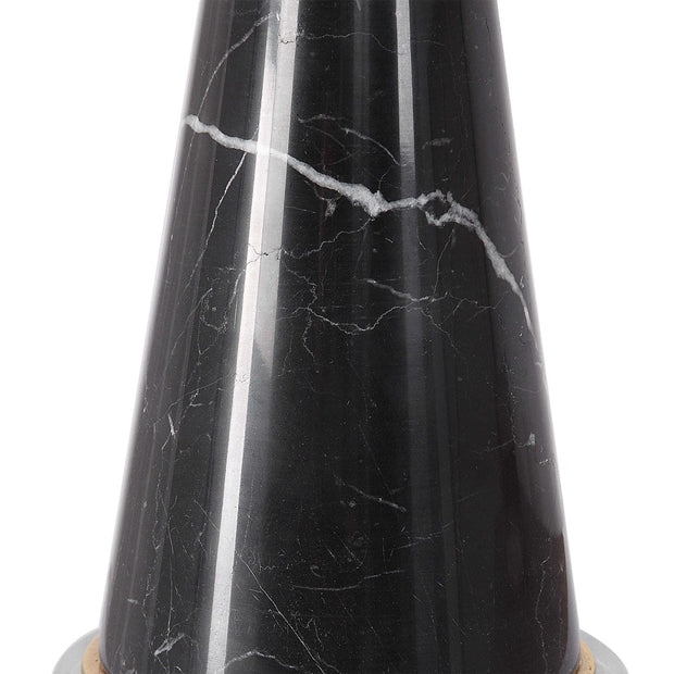 Uttermost Alastair Black Marble and Gold Hourglass Table Lamp With Beige Linen Shade