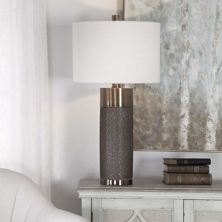 Uttermost Brannock Metallic Golden Bronze Ceramic Table Lamp With Off-White Linen