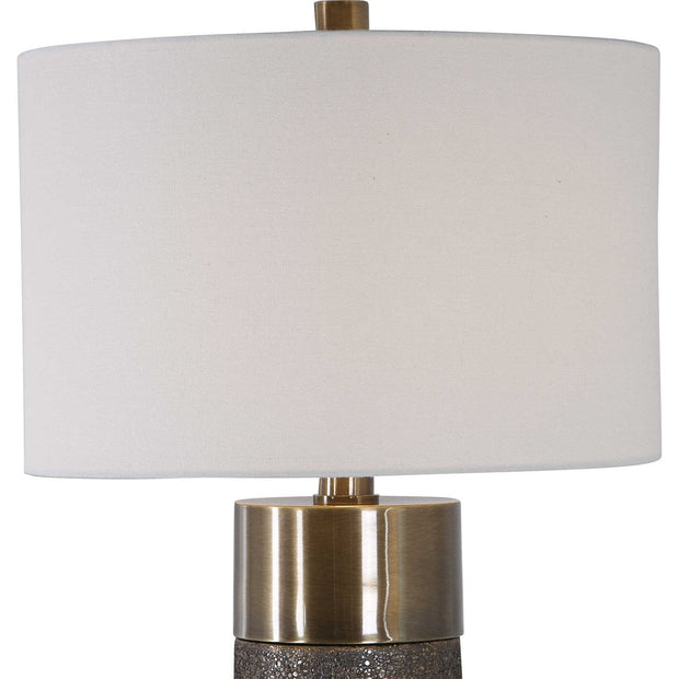 Uttermost Brannock Metallic Golden Bronze Ceramic Table Lamp With Off-White Linen