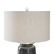Uttermost Olesya Ocean Blue and Metallic Bronze Table Lamp With Beige Linen Shade