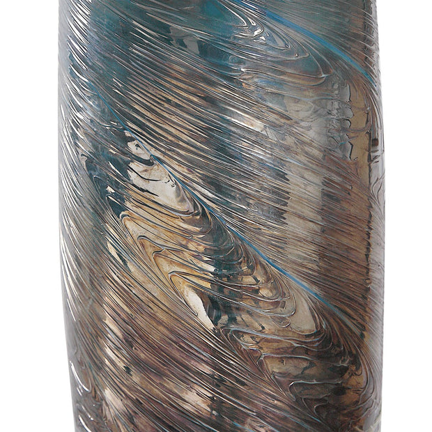 Uttermost Olesya Ocean Blue and Metallic Bronze Table Lamp With Beige Linen Shade