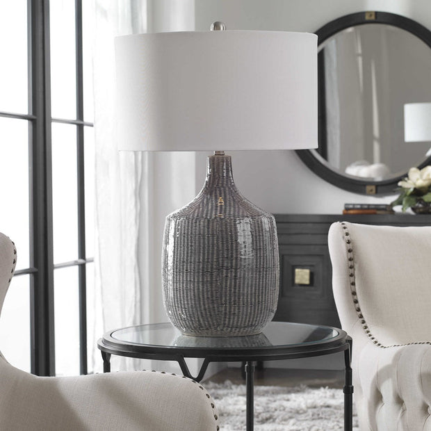 Uttermost Felipe Gray Ceramic Table Lamp With White Linen Shade