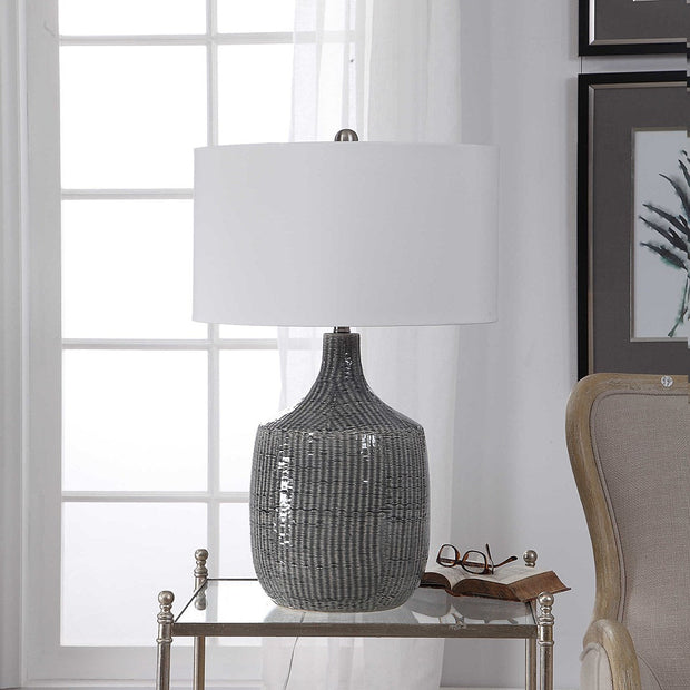 Uttermost Felipe Gray Ceramic Table Lamp With White Linen Shade