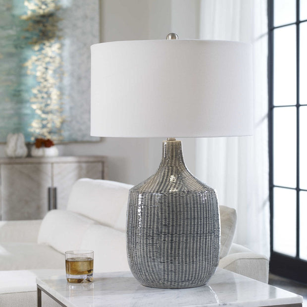 Uttermost Felipe Gray Ceramic Table Lamp With White Linen Shade