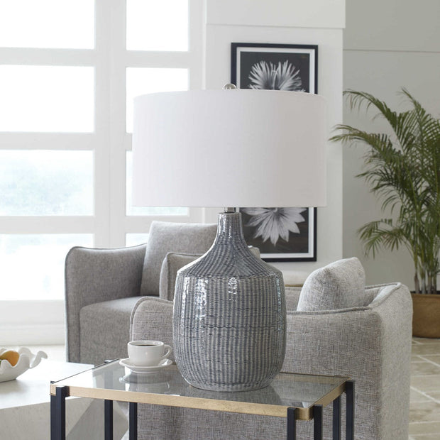 Uttermost Felipe Gray Ceramic Table Lamp With White Linen Shade